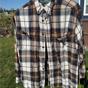 Woolrich Men's Plaid Shirt in Black, White, and Tan